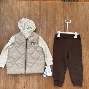 Calvin Klein Jeans Toddler 3-Piece Sweatsuit Set Brown and Tan